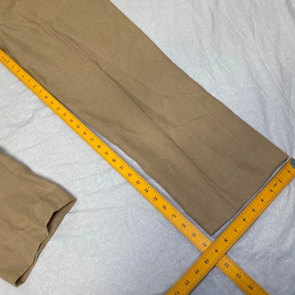 LL Bean Mens 35W Linen Pants Tan Khaki 100 Linen Flat Front Straight Leg